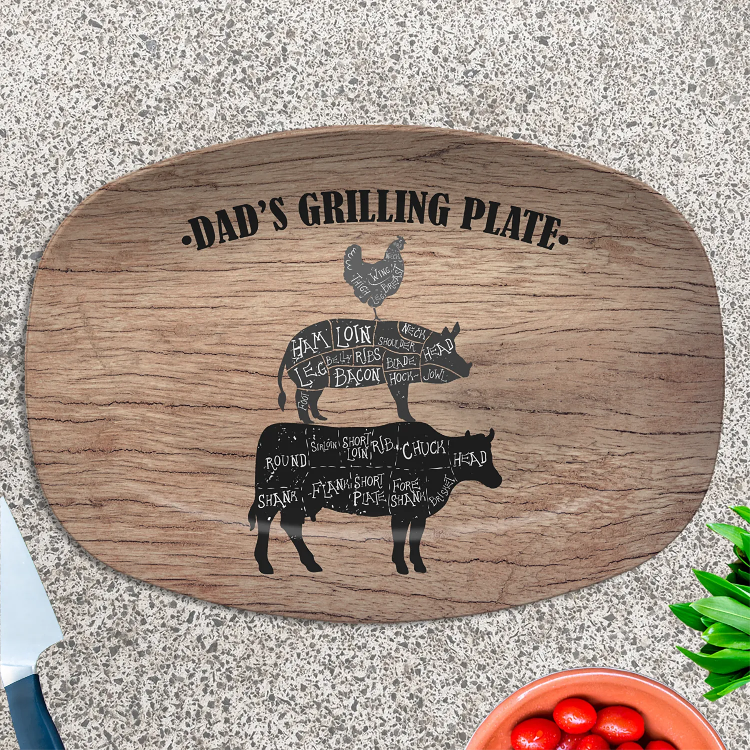 BBQ Butcher Cuts Cow Chicken Pig - Custom Personalized Platter