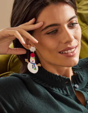 Beaded Festive Earrings-Snowmen