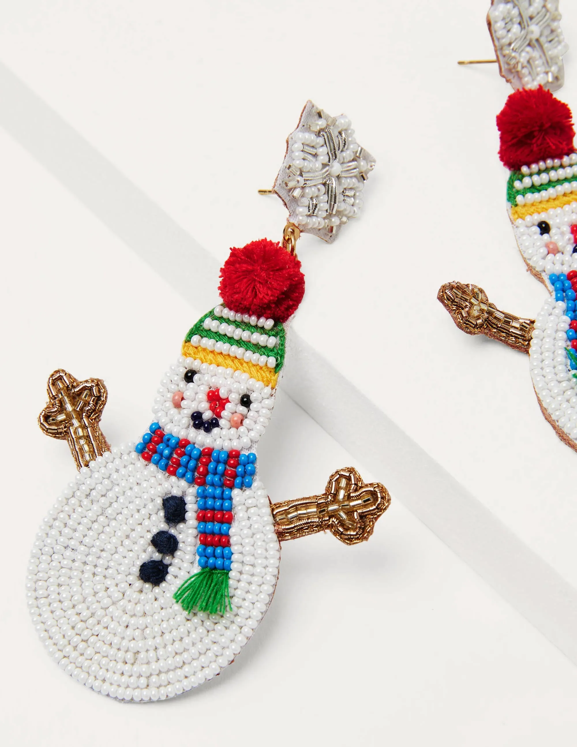 Beaded Festive Earrings-Snowmen