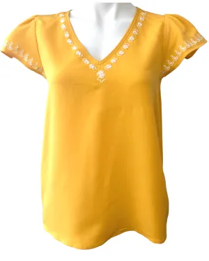 Bright Spring Embroidered V-neck Blouse