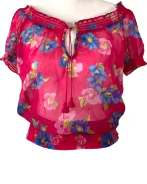 Bright Winter Floral Print Boho Top