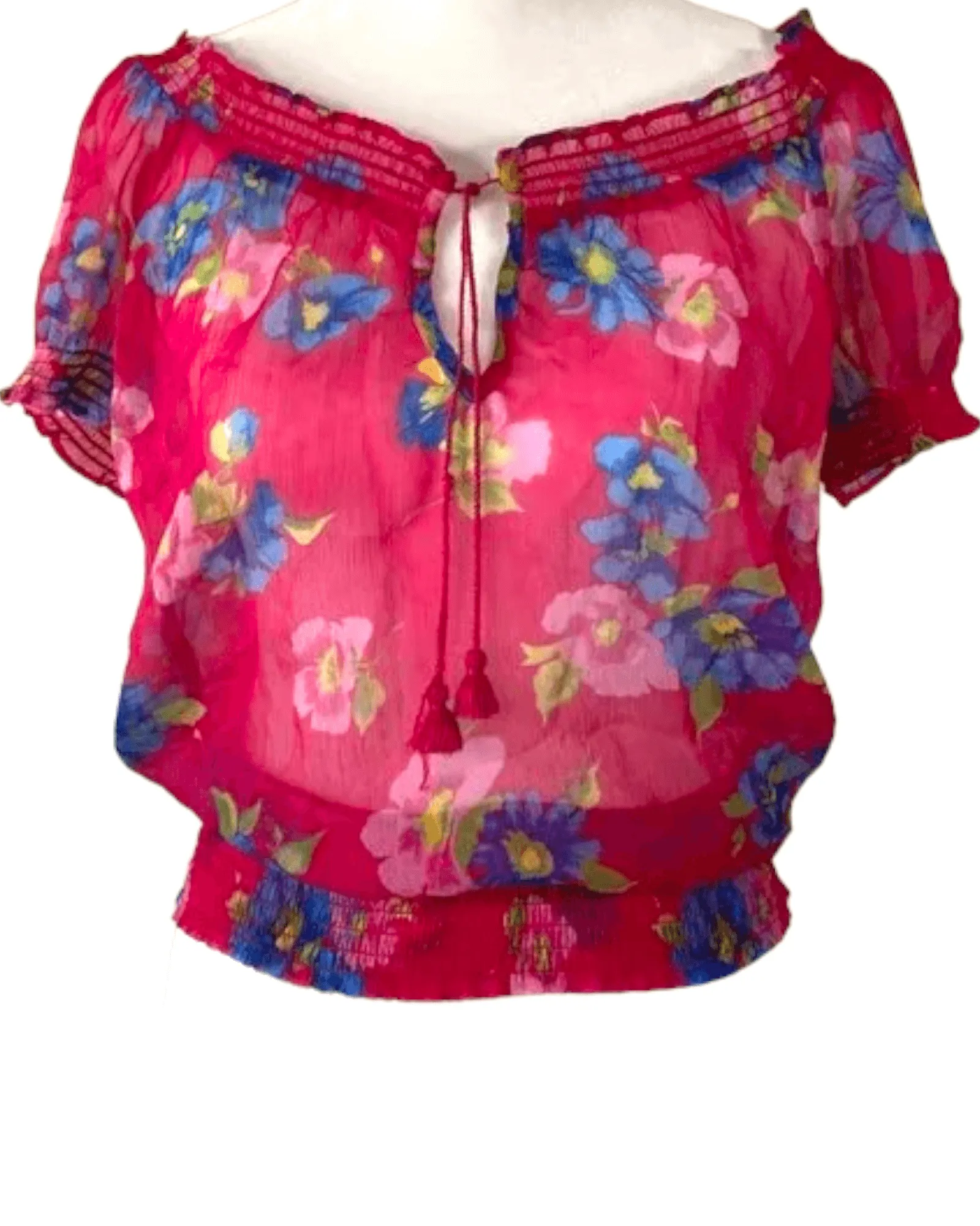 Bright Winter Floral Print Boho Top