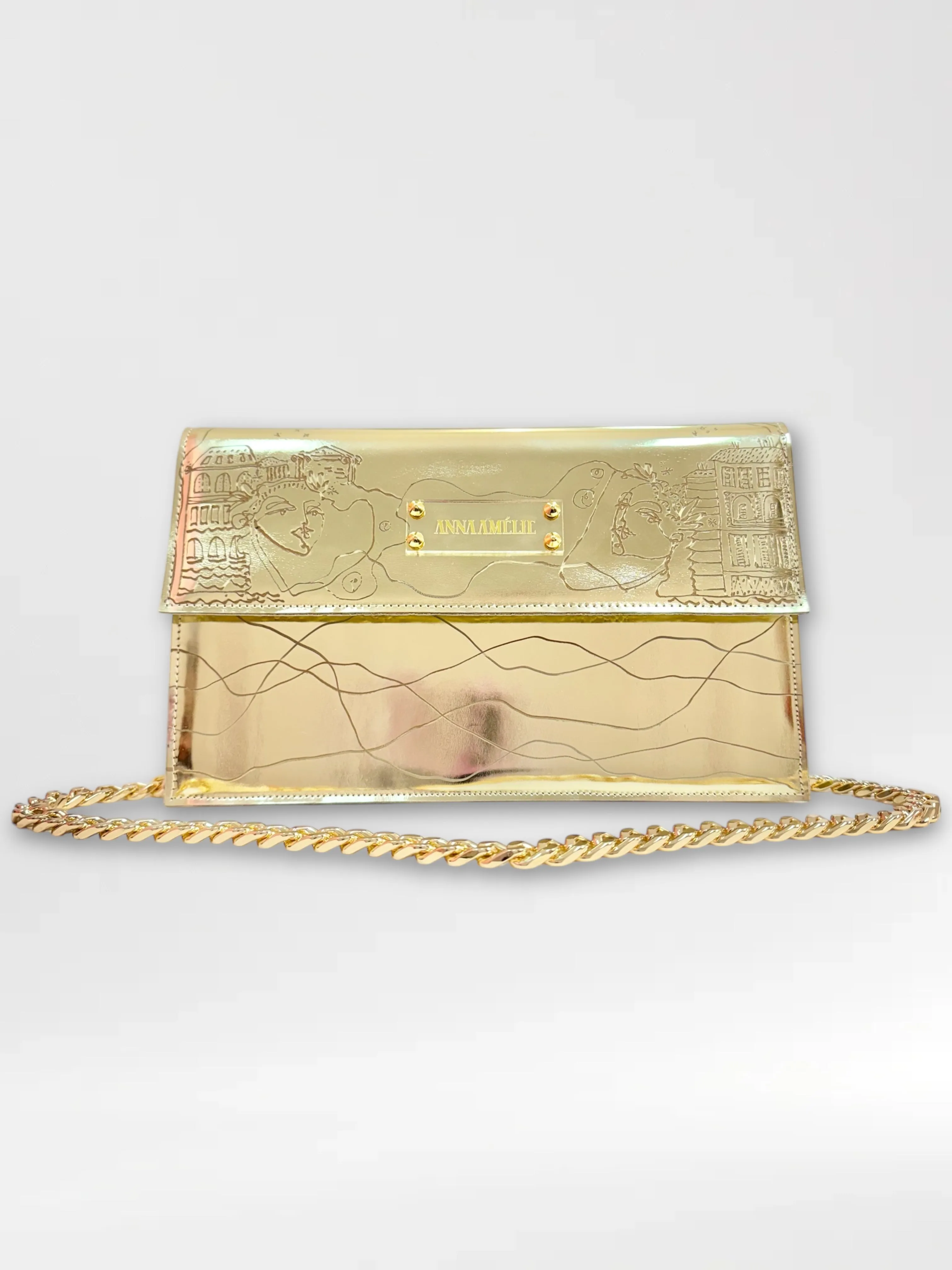 CARMEN BAG - GOLD METALLIC w. UNIQUE DRAWING