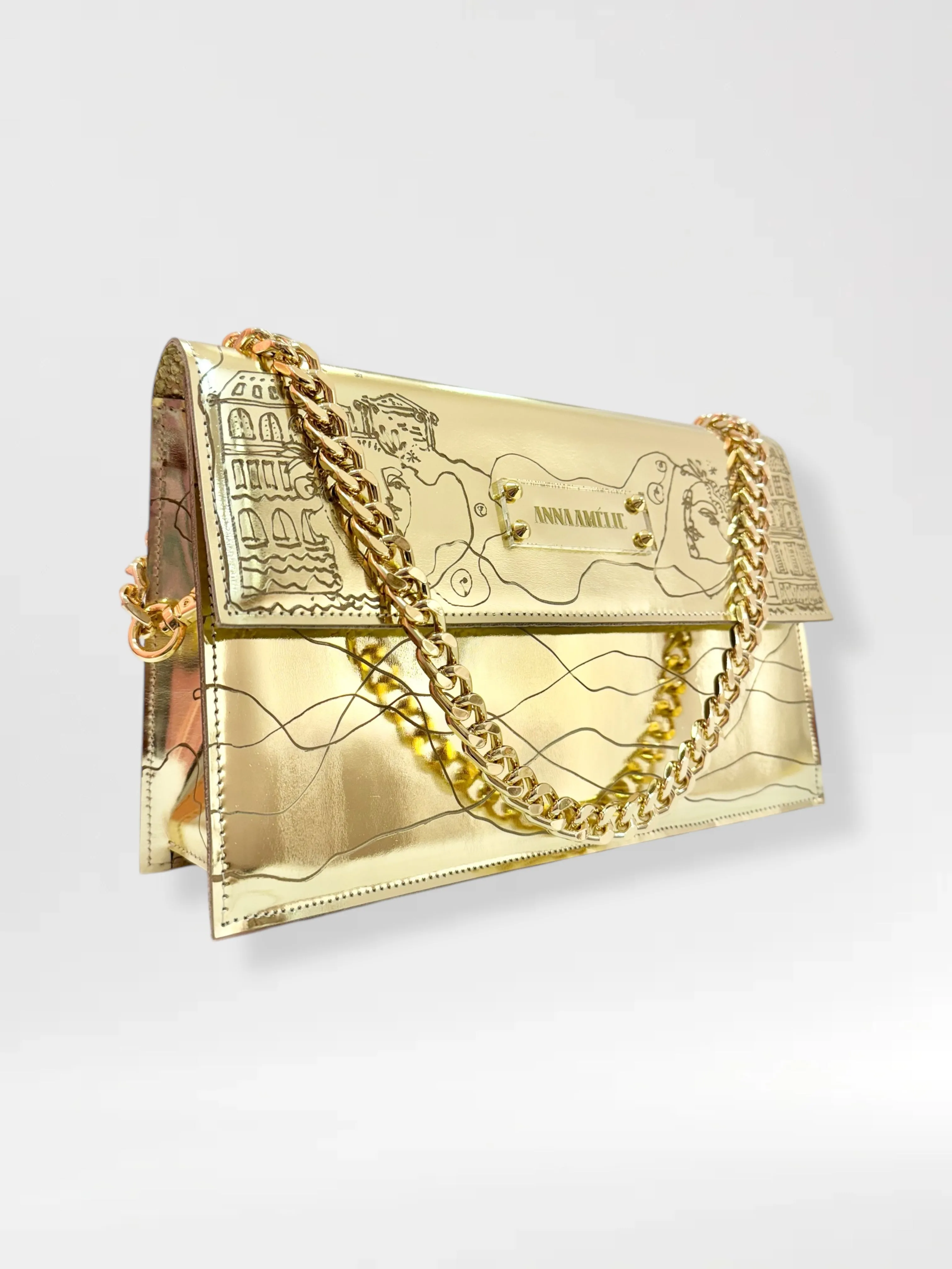 CARMEN BAG - GOLD METALLIC w. UNIQUE DRAWING