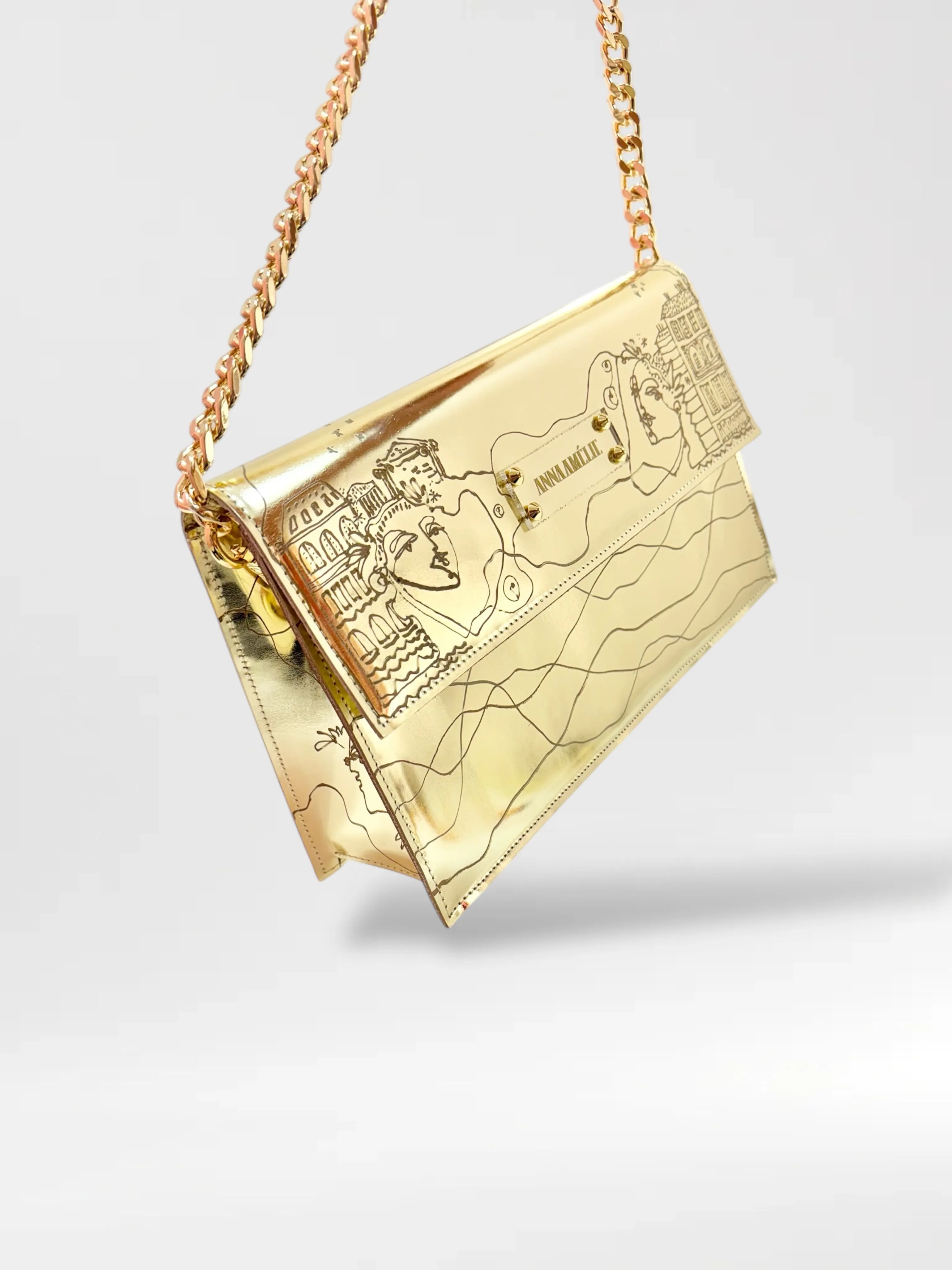 CARMEN BAG - GOLD METALLIC w. UNIQUE DRAWING