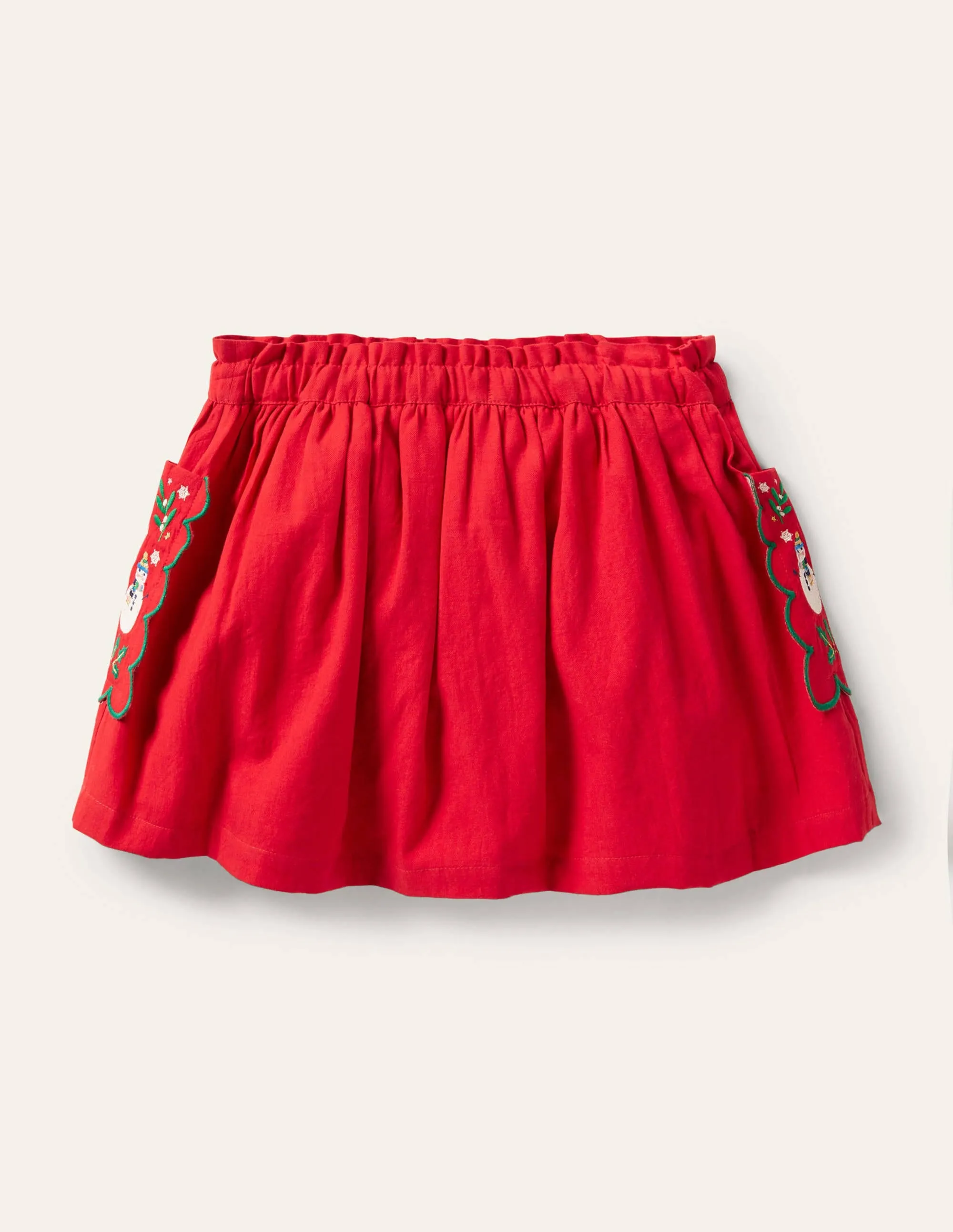 Embroidered Pocket Skirt-Rockabilly Red Festive