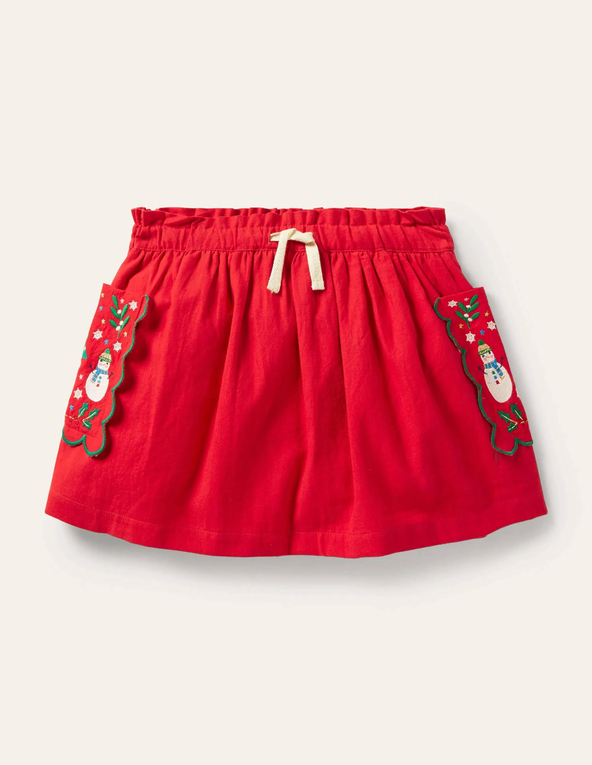 Embroidered Pocket Skirt-Rockabilly Red Festive