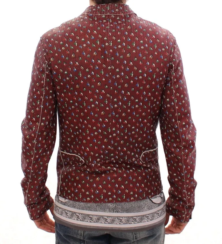 Exclusive Boxer Print Bordeaux Leather Jacket