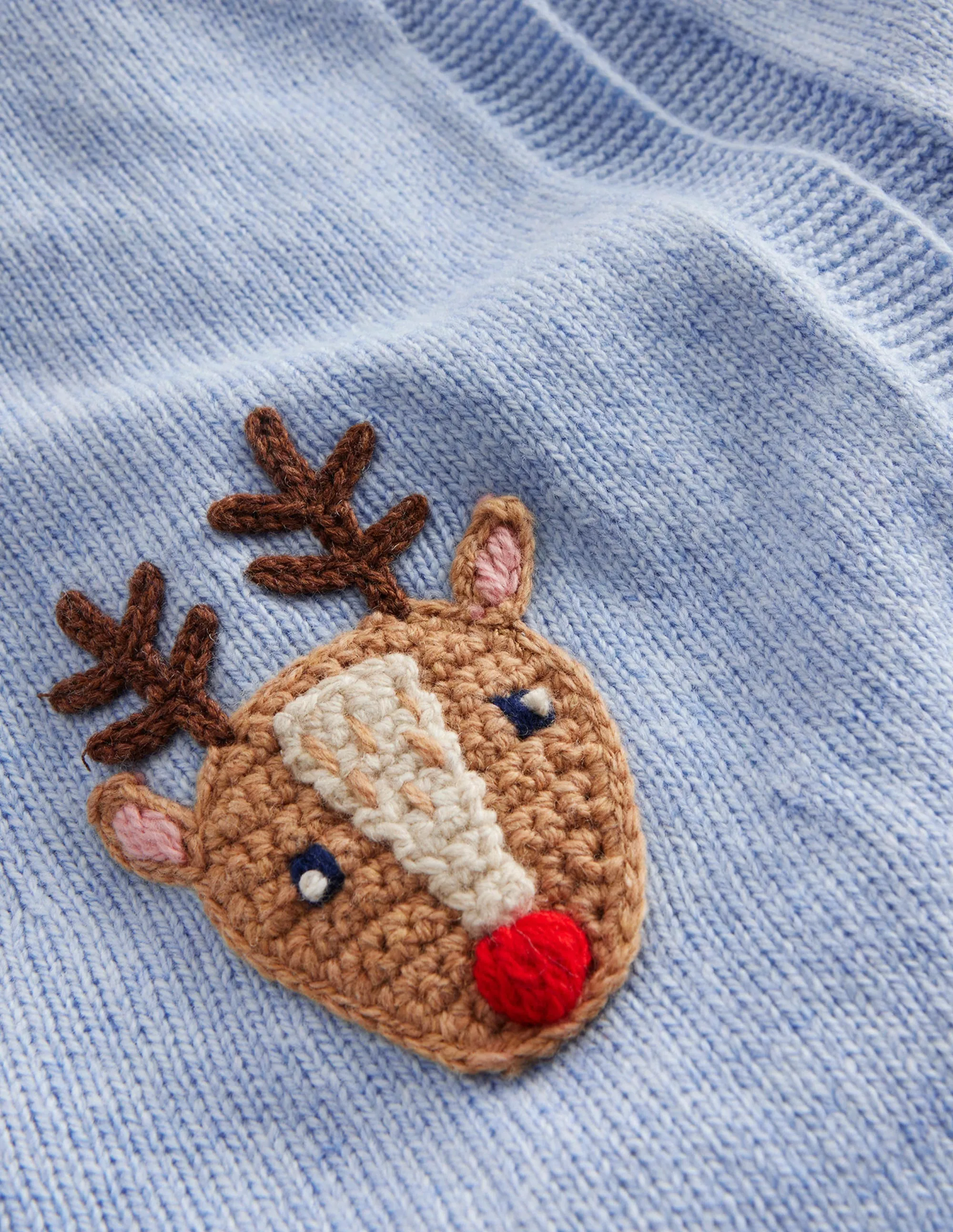 Festive Crochet Cardigan-Pebble Blue Reindeer
