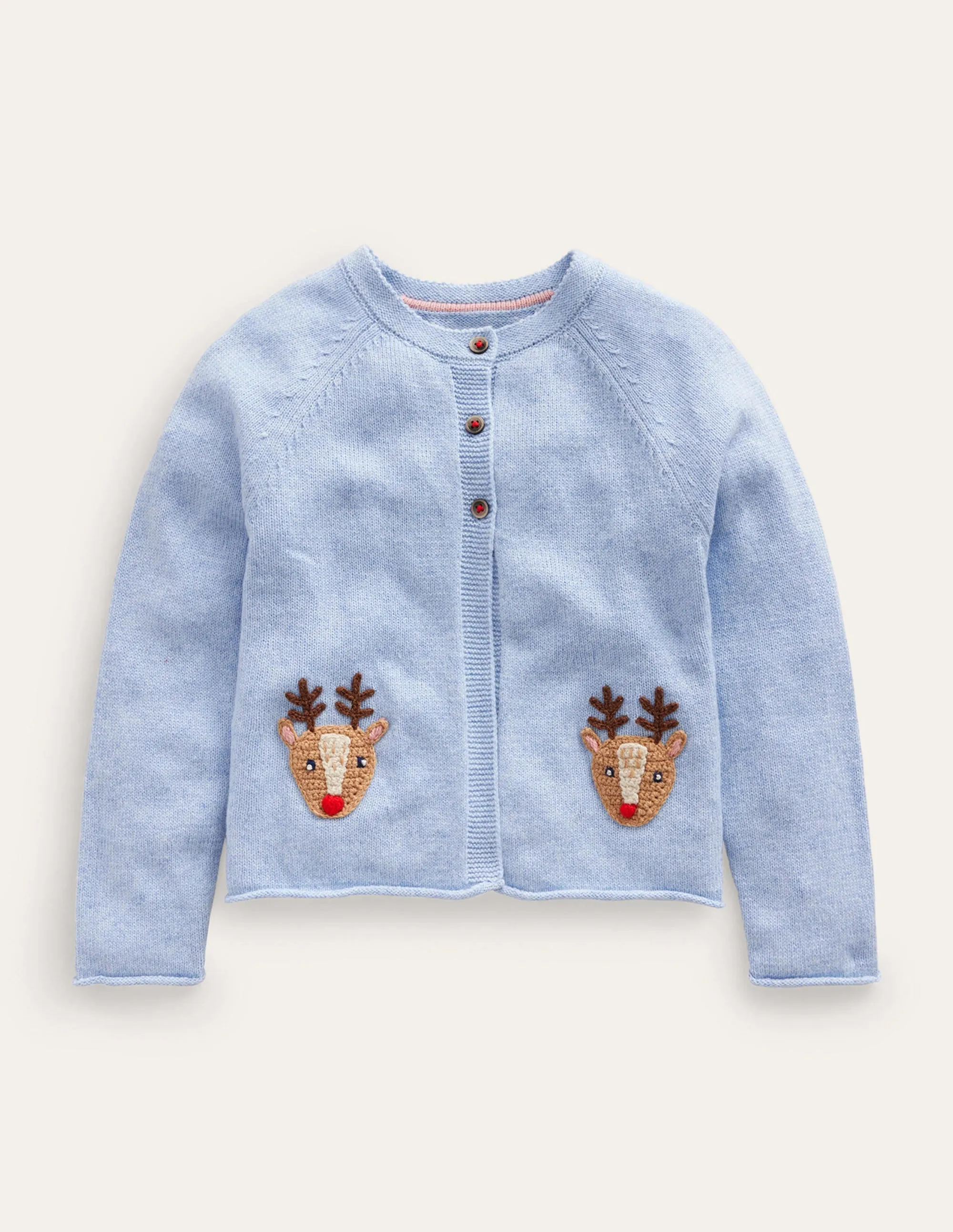 Festive Crochet Cardigan-Pebble Blue Reindeer