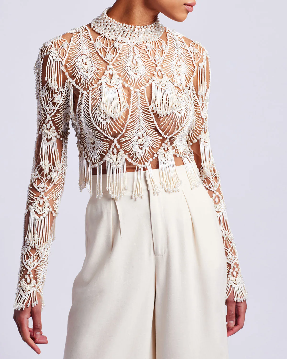 Hand-Beaded High Neck Top (EXCLUSIVE)