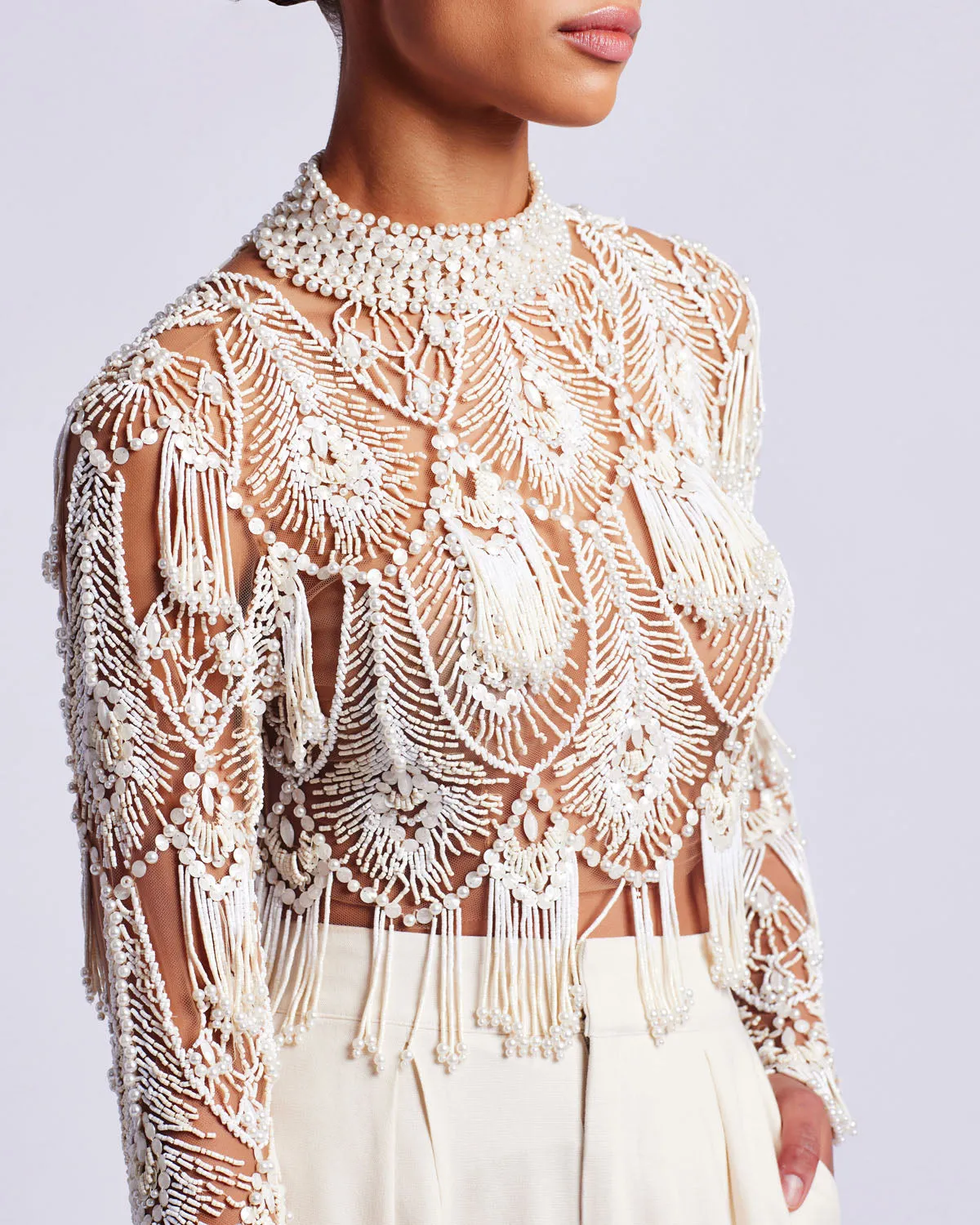Hand-Beaded High Neck Top (EXCLUSIVE)