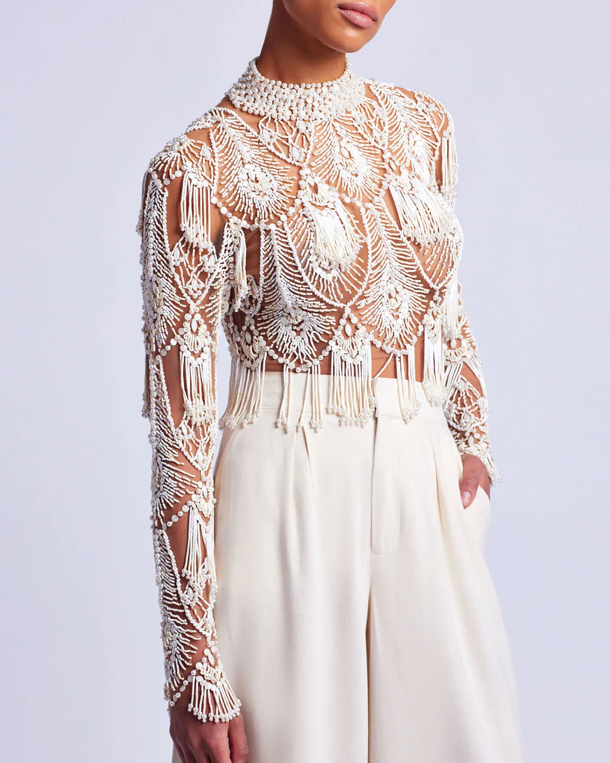 Hand-Beaded High Neck Top (EXCLUSIVE)