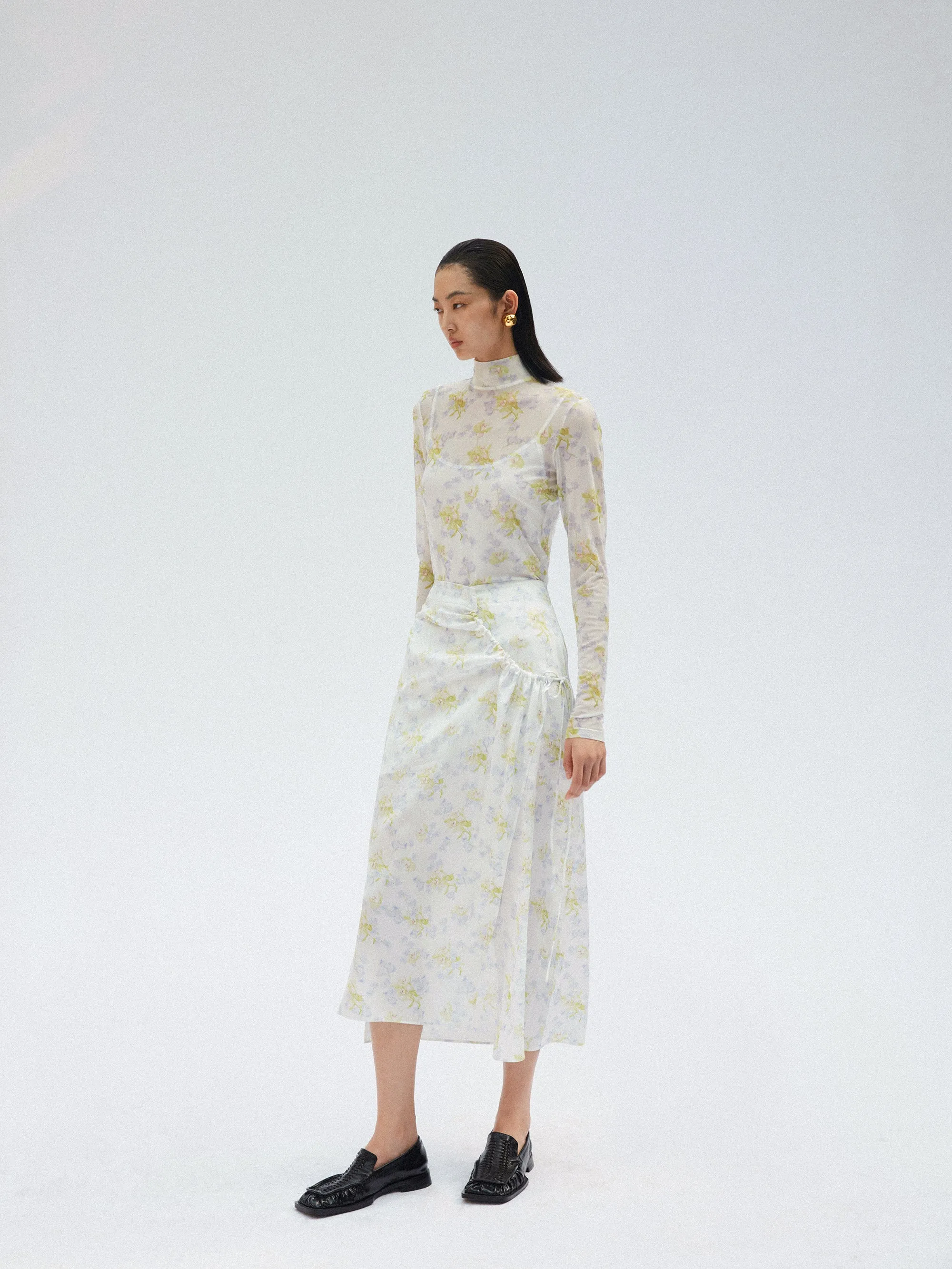 Romantic Floral Flowy Drawstring Skirt