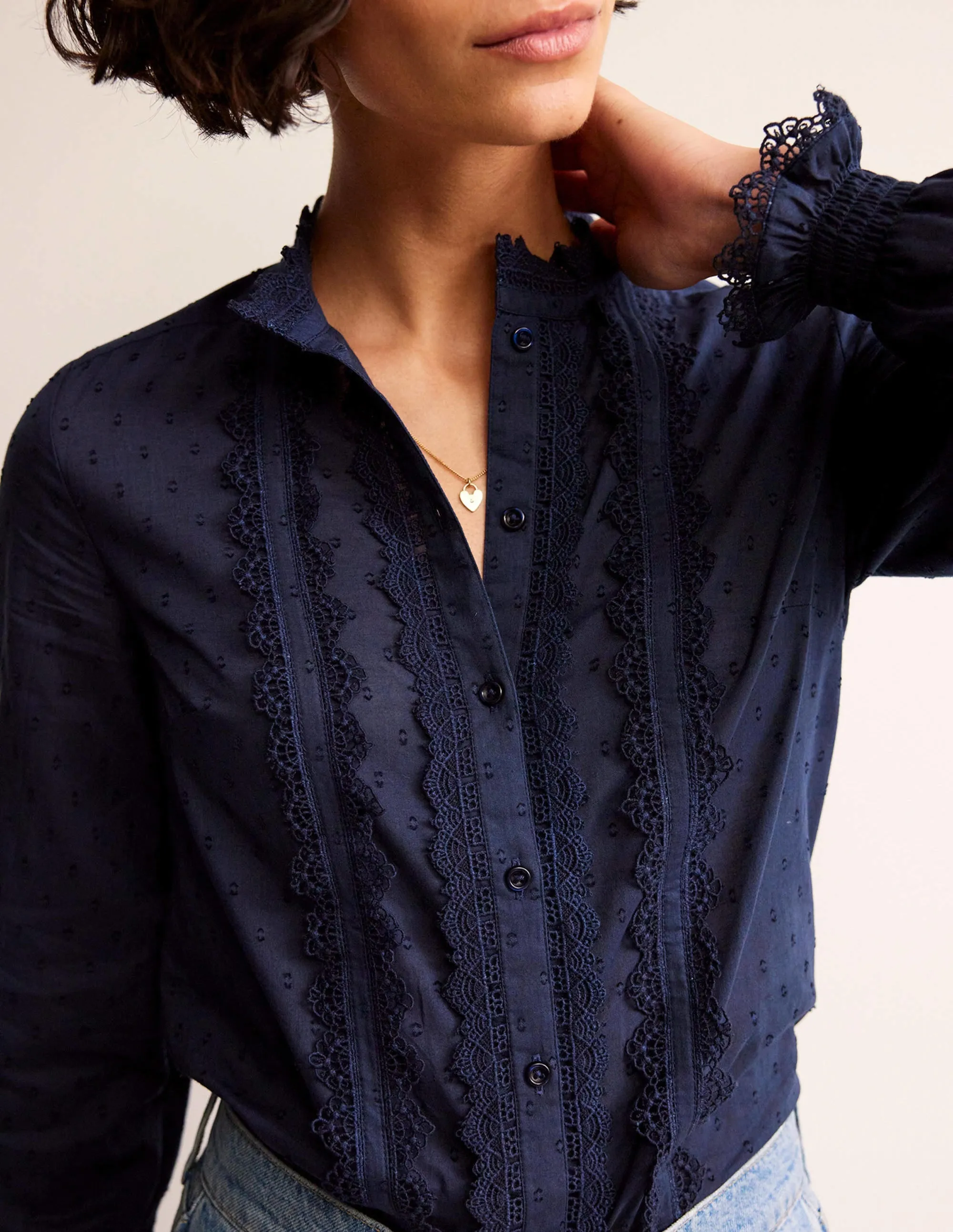 Romantic Textured Top-Navy