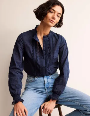 Romantic Textured Top-Navy