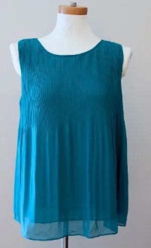 Warm Autumn Teal Pink Tuck Pleat Top