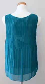 Warm Autumn Teal Pink Tuck Pleat Top
