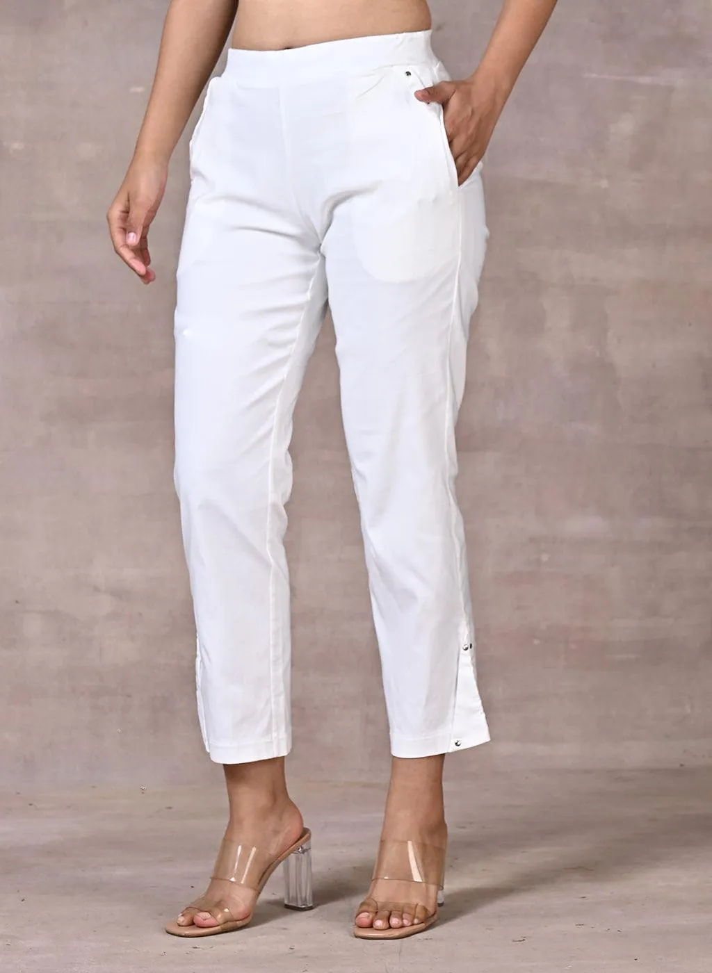 White Capri with Elastic Waist Band