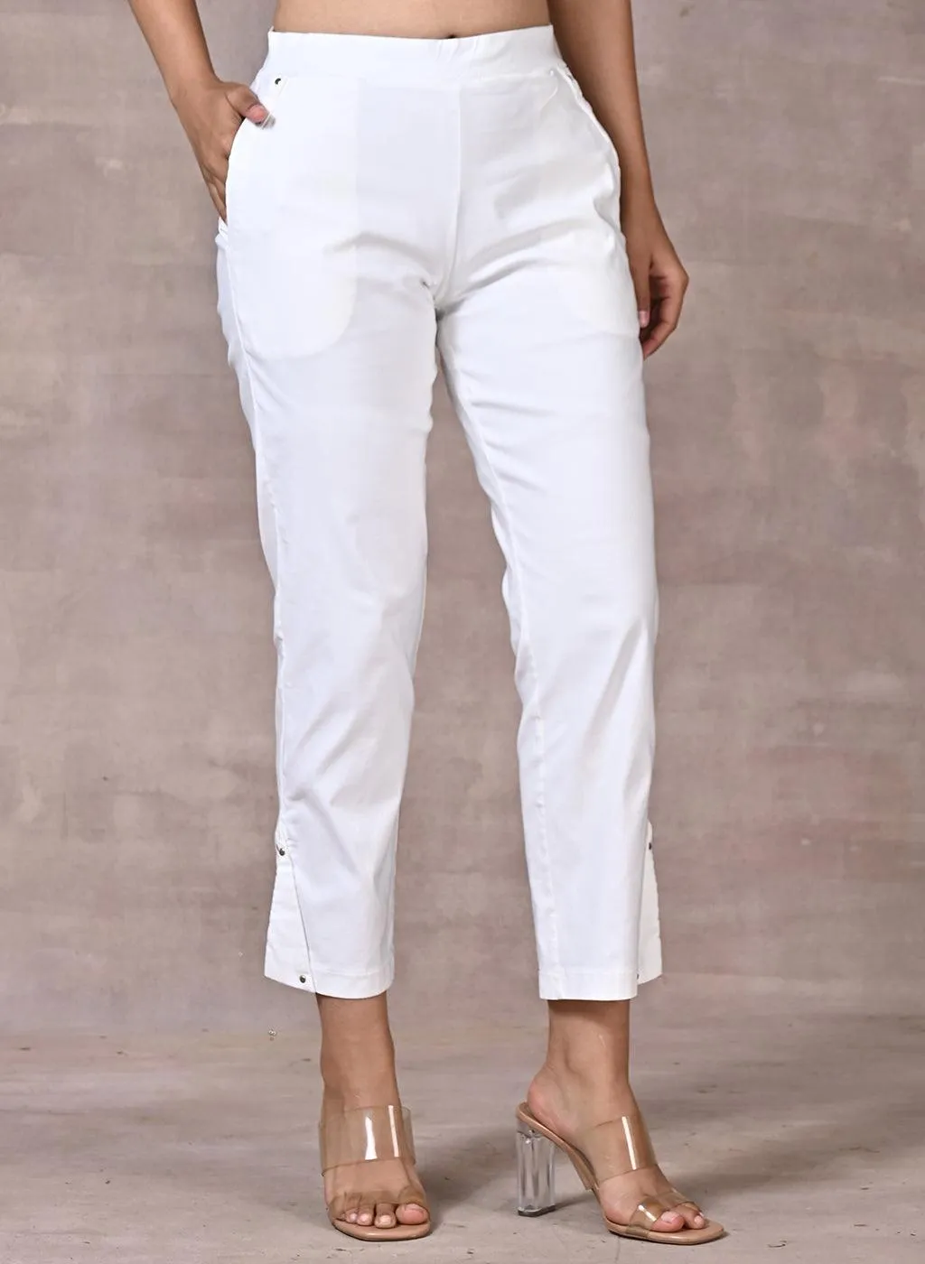 White Capri with Elastic Waist Band